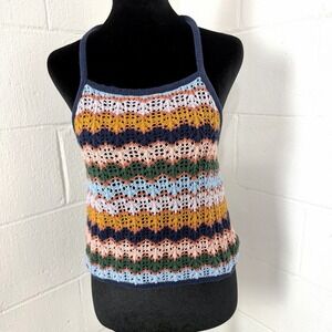 American‎ Eagle Crochet Crop Halter Top SZ S Colorful Lined Festival BoHo Hippie